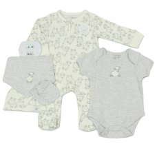J13909: Baby Grey Sheep Waffle Fabric 5 Piece Net Bag Gift Set (0-9 Months)